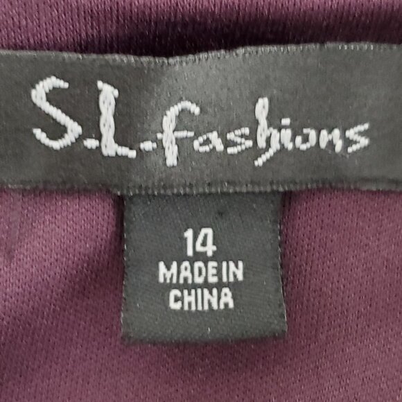 S.L. Fashions Embellished Tiered Layered Sheath Purple Cocktail Dress Size 14 - Picture 13 of 16